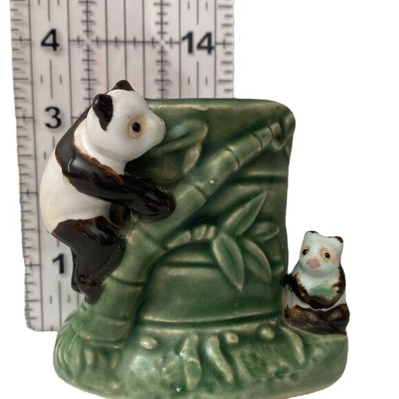 Vintage Majolica Panda Planter Vase: Mom & Baby Ceramic Figurine - Picture 6 of 7